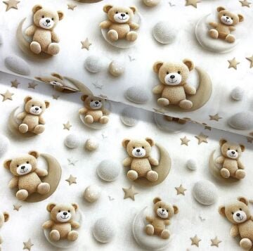 Ayıcıklı Digital Poplin Kumaş