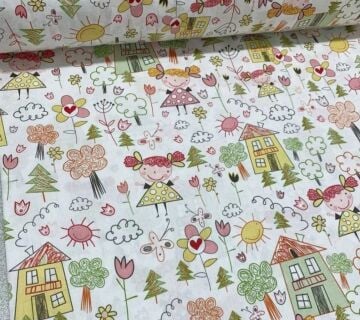 Yeşil Çocuk Dünyası Poplin Kumaş