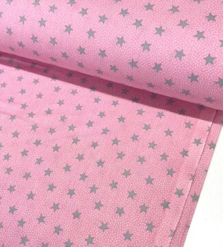 Pembe Noktalı Yıldız Poplin Kumaş
