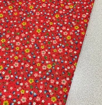 Çıtır Çiçekler Kırmızı Poplin Kumaş