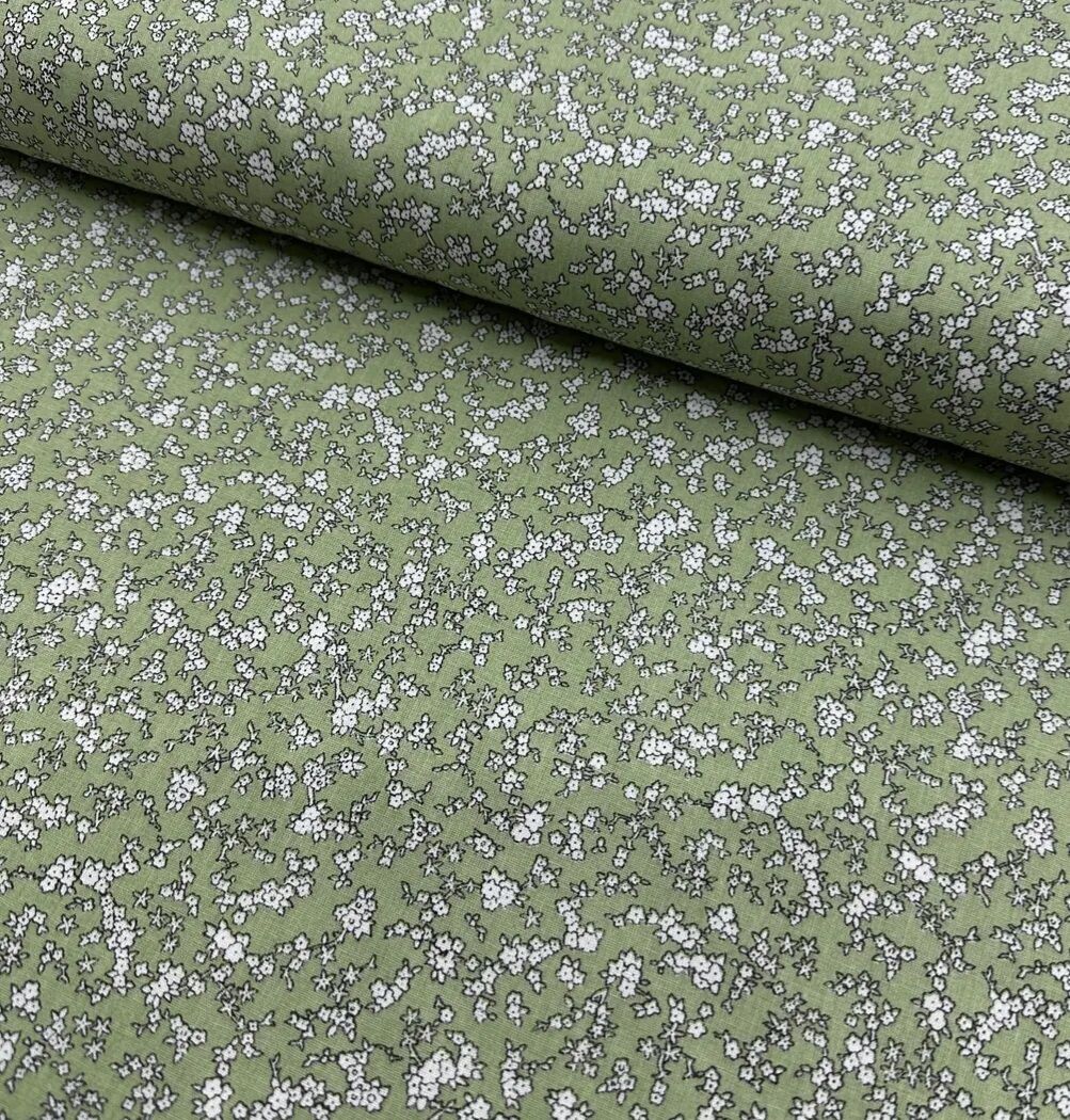 Çıtıpıtı Çiçekler Yeşil Poplin Kumaş