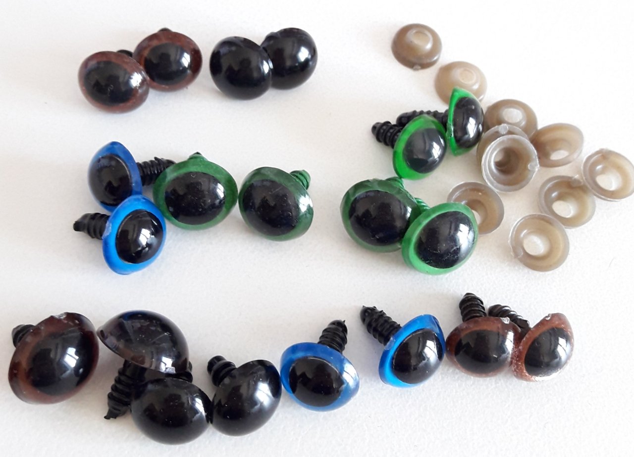 10 ÇİFT GÖZ  12MM * SİYAH KAHVE YEŞİL MAVİ KARIŞIK