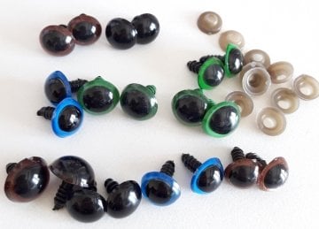 10 ÇİFT GÖZ  12MM * SİYAH KAHVE YEŞİL MAVİ KARIŞIK