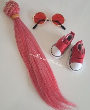 SAÇ GÖZLÜK AYAKKABI SET- KIRMIZI